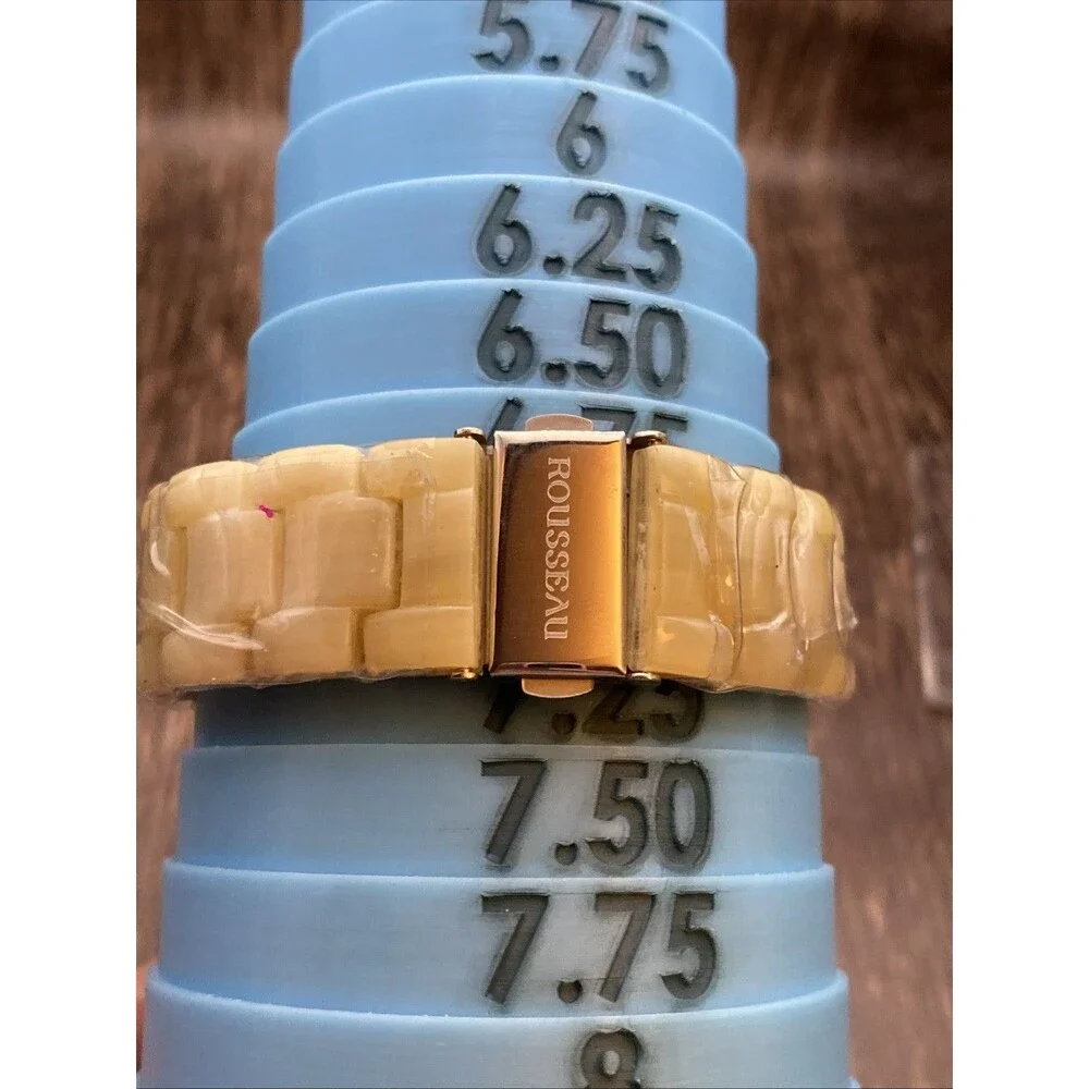 NEW Rousseau Women's Adele Silver Case Bone Marble Acrylic Band Watch - Picture 3 of 6